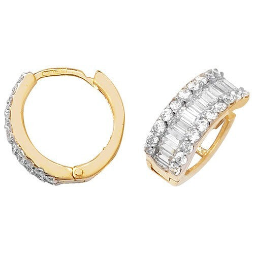 Mens Huggie Baguette Hoop Earring 9ct Yellow Gold Gents 375 Hallmarked Brand New