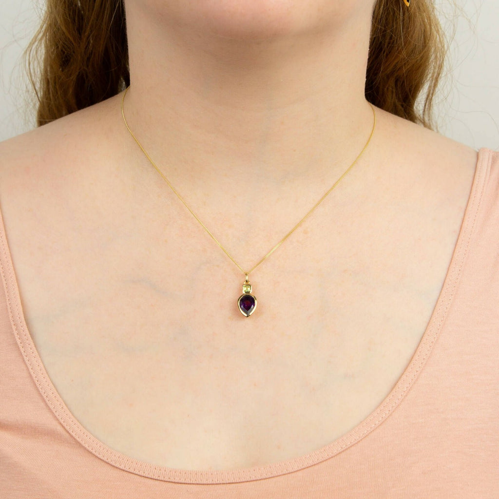 Amethyst/Peridot Pendant 925 Sterling Silver Hallmarked 18" Chain British Made