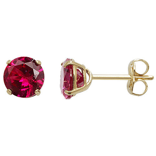 Ruby Pendant and Earrings Set Solid Yellow Gold Solitaire 18" Chain Hallmarked
