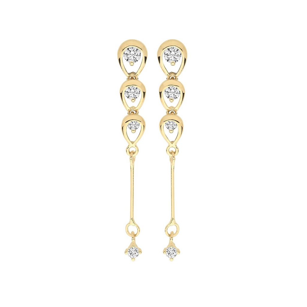 4 Stone Loop Drop Earrings 9ct Yellow Gold 375 Hallmarked Brand New Boxed