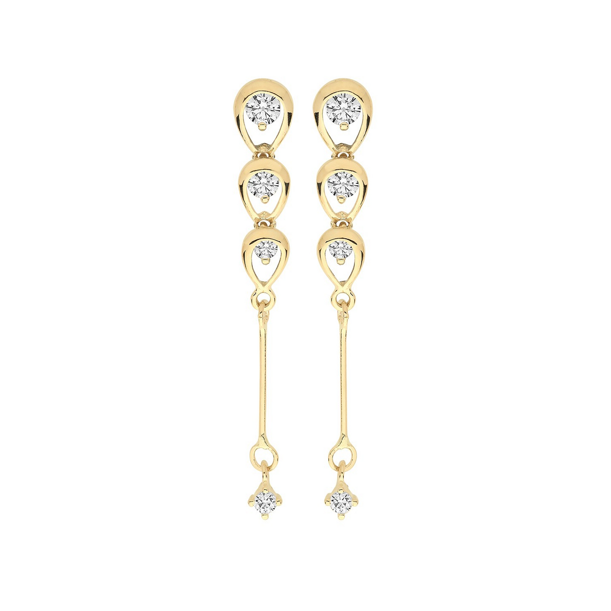 4 Stone Loop Drop Earrings 9ct Yellow Gold 375 Hallmarked Brand New Boxed