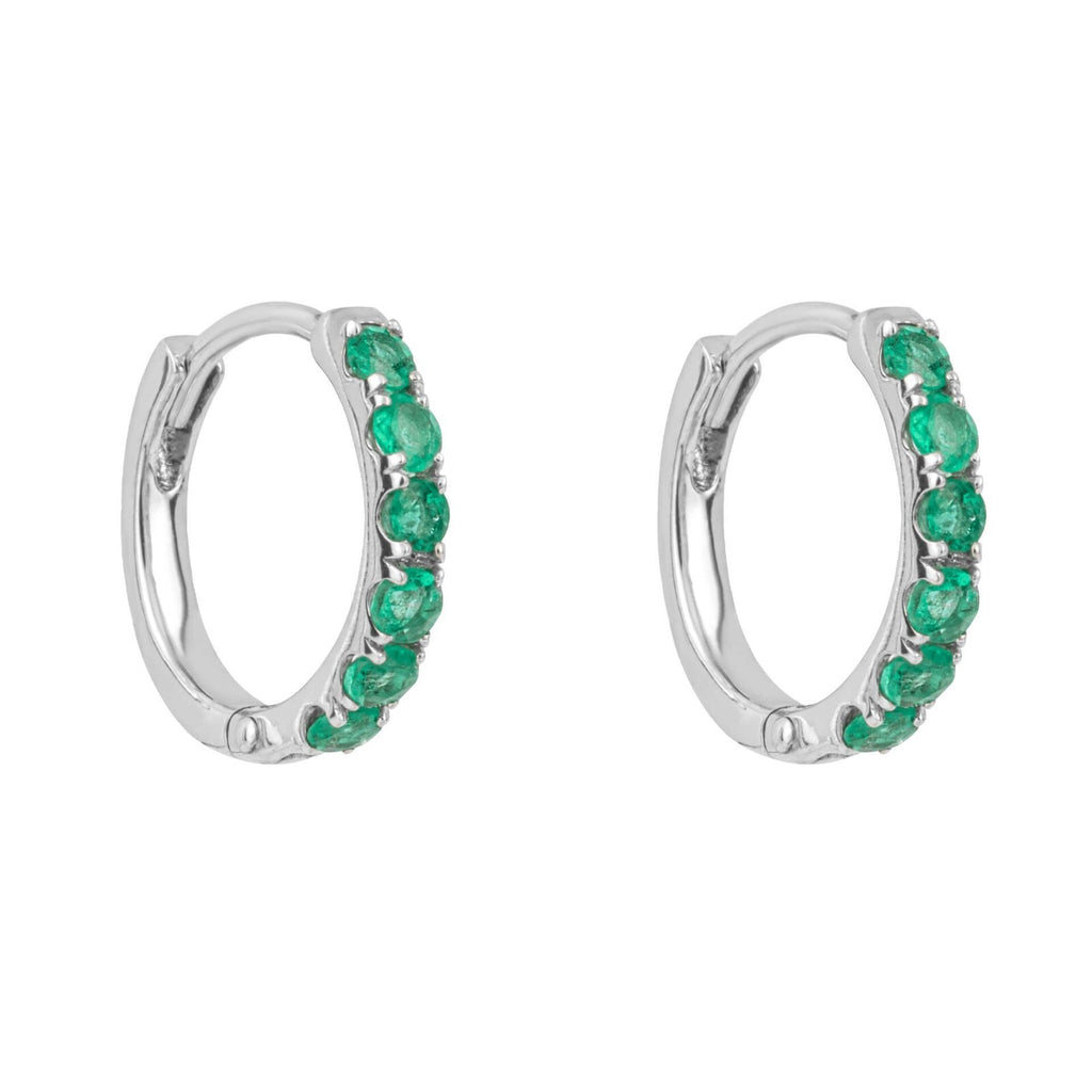 6 Stone Emerald Hoop Earrings 9ct White Gold 375 Hallmarked British Made