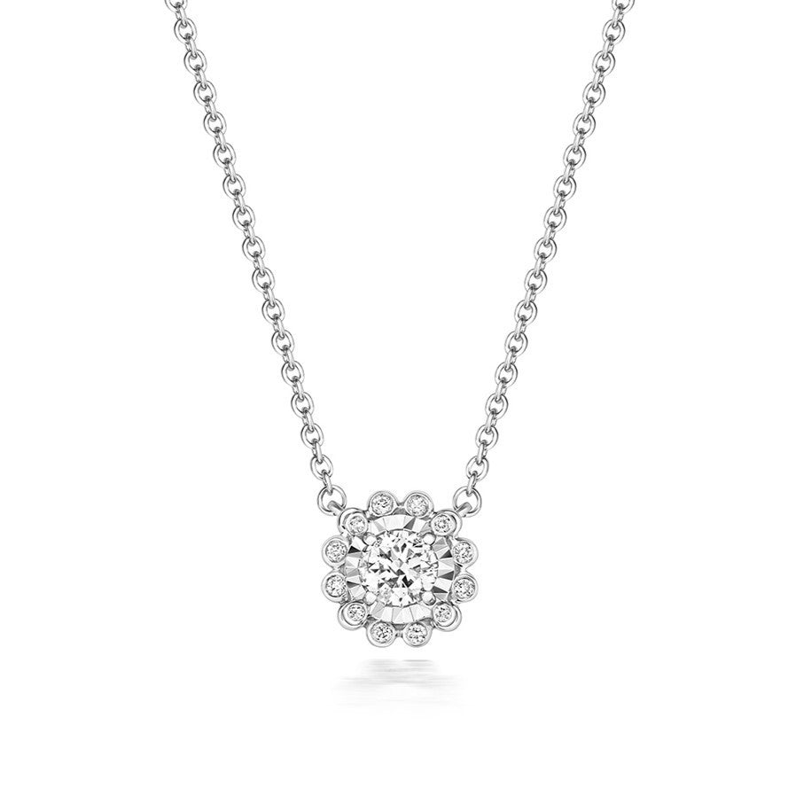 13 Natural Diamond illusion Necklace 18ct White Gold Hallmarked British Made