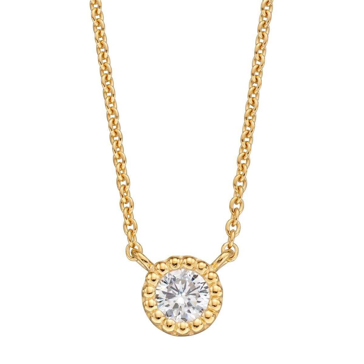 Millegrain Zircon Necklace 9ct Yellow Gold Plated Hallmarked Brand New Boxed