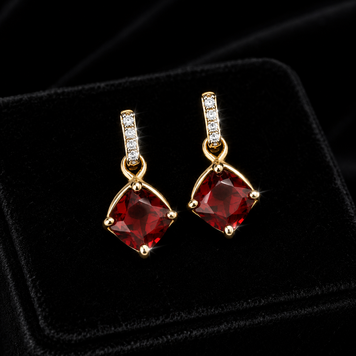 Garnet And Diamond Drop Earrings 9ct Yellow Gold 375 Hallmarked British Made