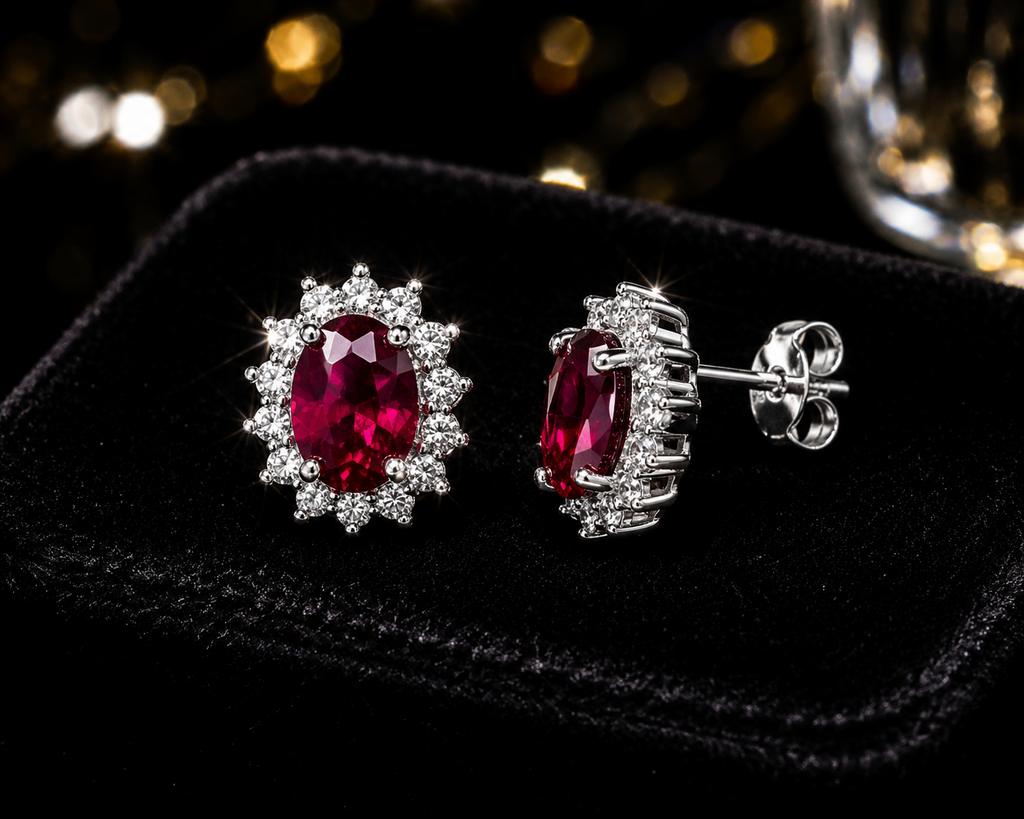Natural Garnet Stud Earrings Solid Sterling Silver 925 Hallmark Brand New Boxed