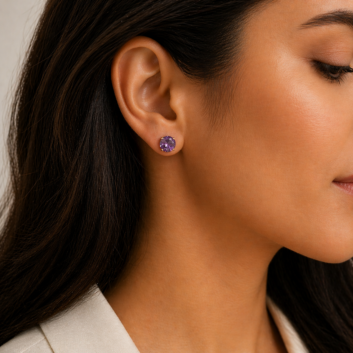Yellow Gold Amethyst Earrings Solitaire Natural Stone 375 9 Carat New Boxed