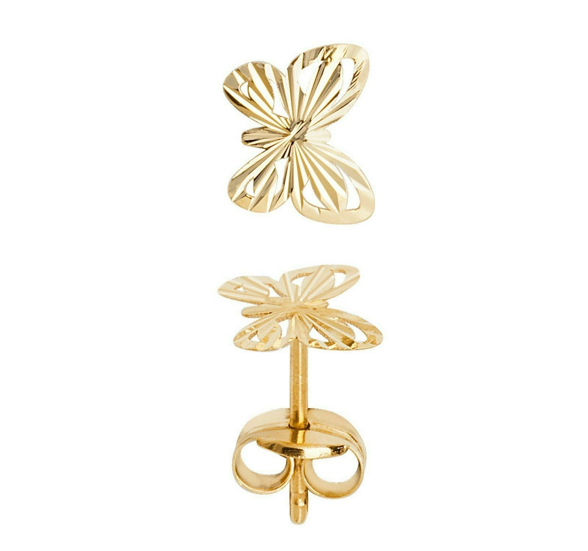 Fancy Butterfly Earrings Diamond Cut 9ct Yellow Gold Hallmarked Brand New Boxed