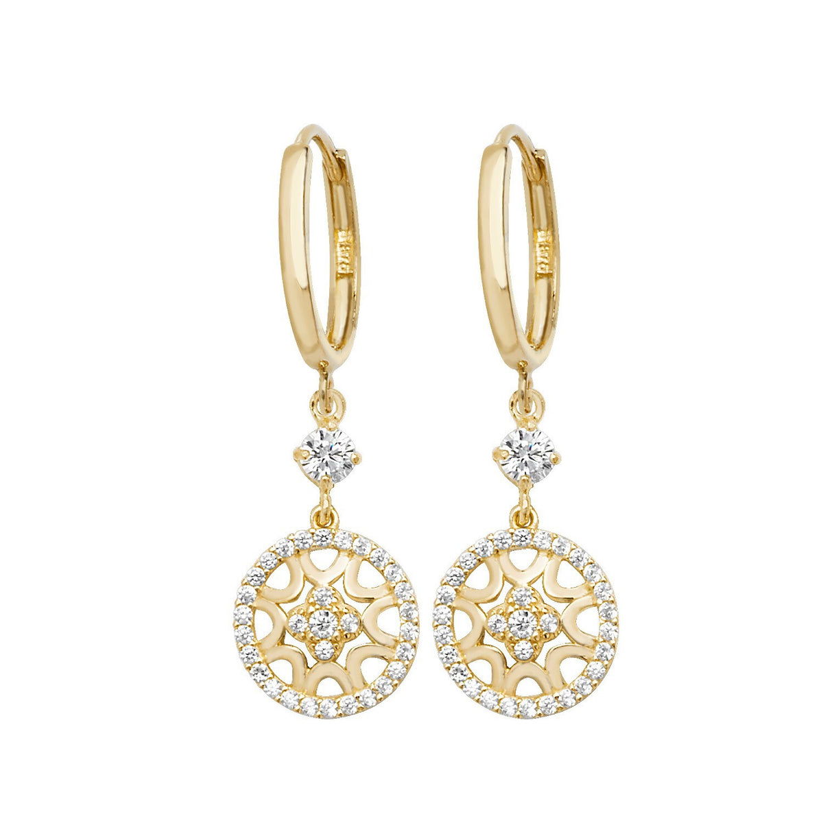 28 Stone Drop Hoop Earrings 9ct Yellow Gold 375 Hallmarked Brand New Boxed