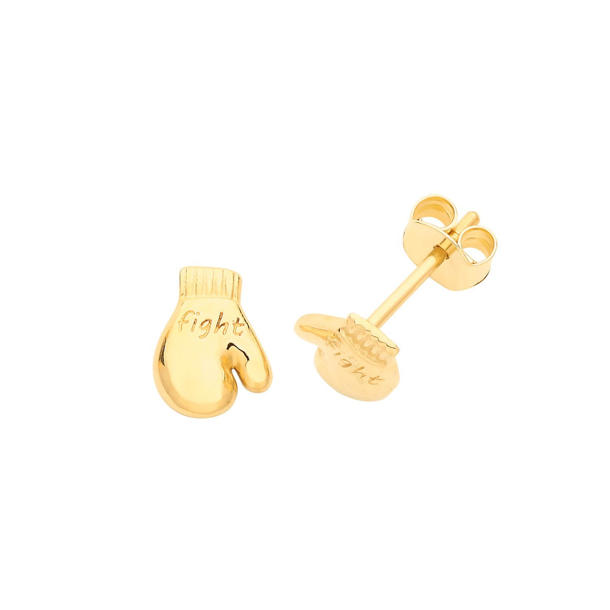 Engraved Boxing Glove Earrings 9ct Yellow Gold Gents 375 Hallmarked Brand New