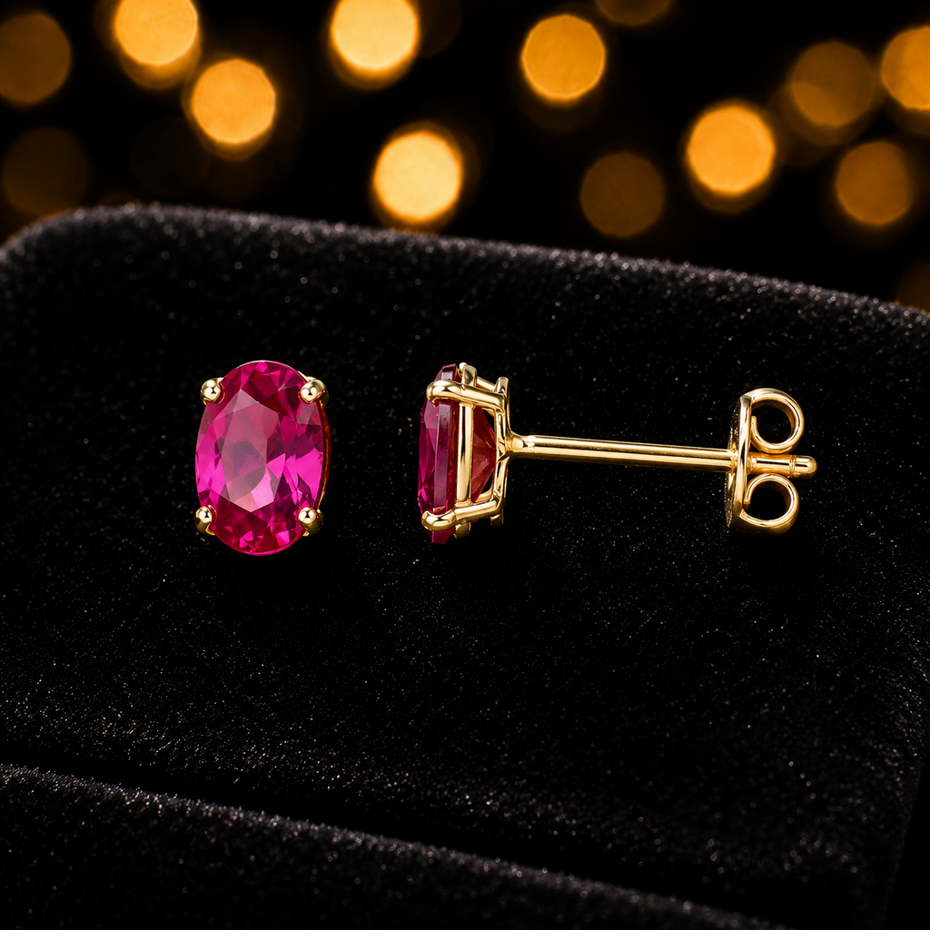 Oval Ruby Stud Earrings 9ct Yellow Gold 375 Hallmarked British Made Brand New