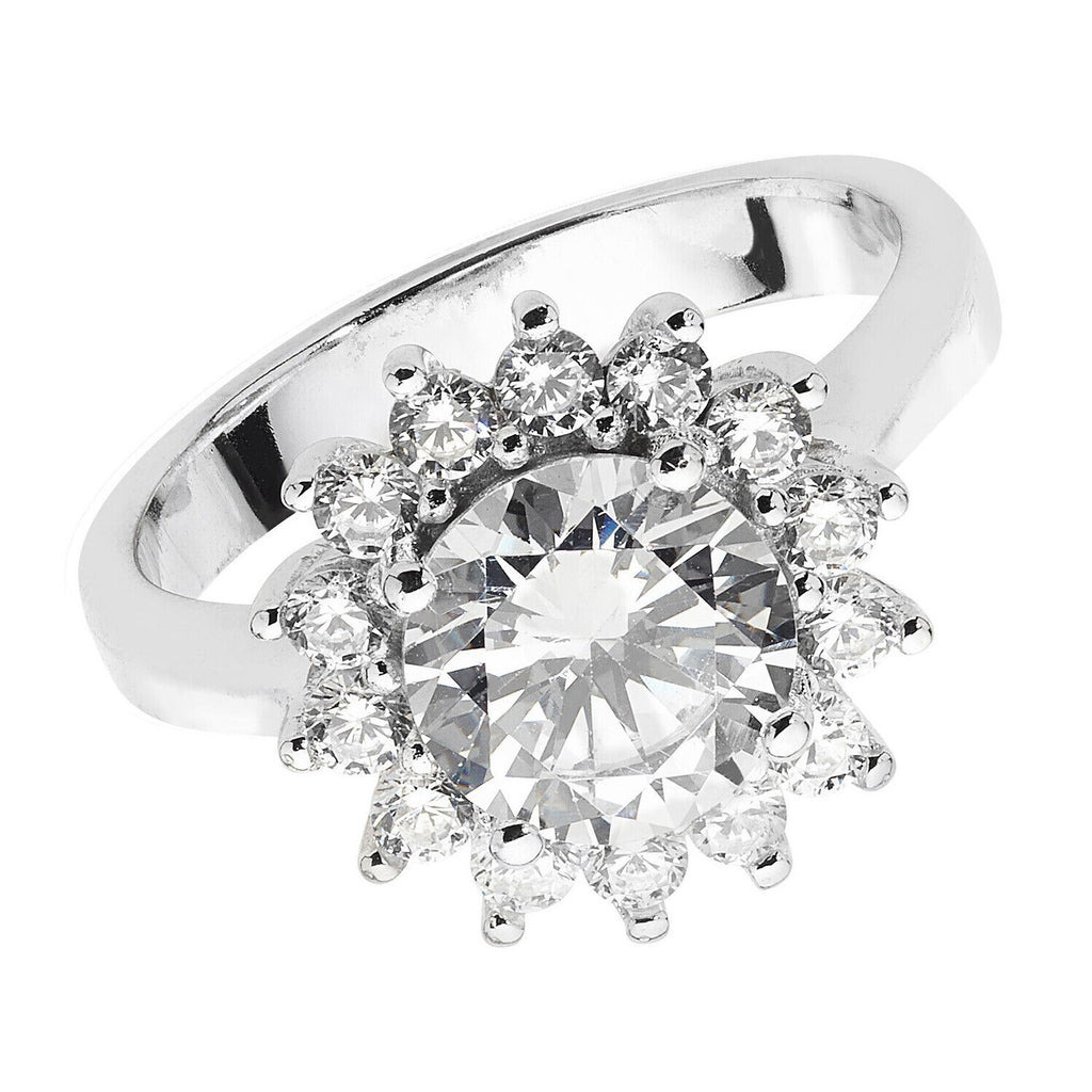 Sterling Silver Oval Cluster Ring Engagement Gemstone 925 Hallmarked Size M - T