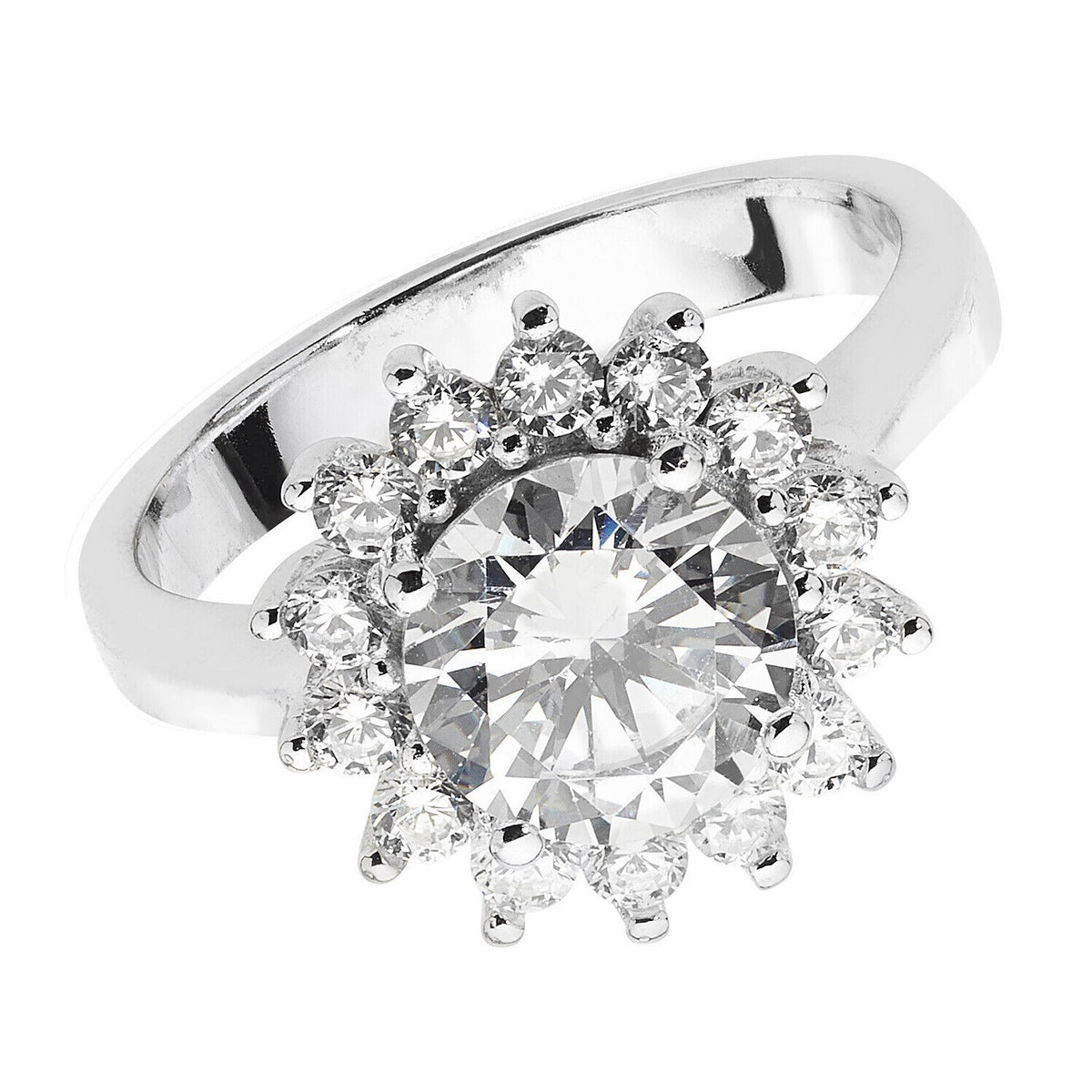 Sterling Silver Oval Cluster Ring Engagement Gemstone 925 Hallmarked Size M - T