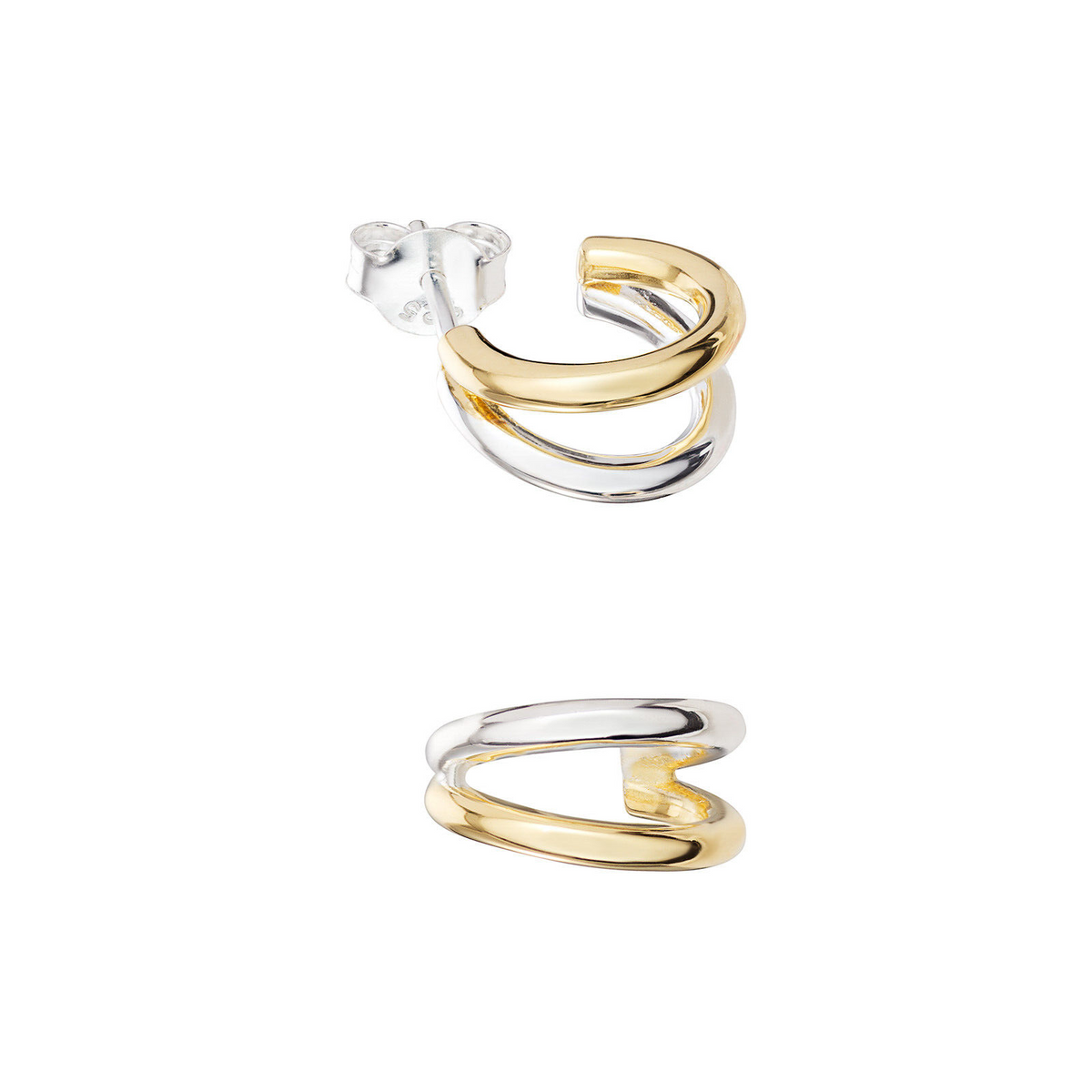Double Hoop Earrings 9ct Mixed Gold Plated Hallmarked British Made Brand New