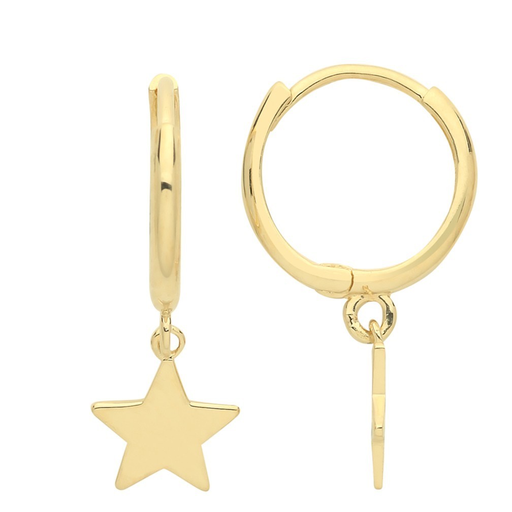 8mm Star Drop Hoops Earrings 9ct Yellow Gold 375 Hallmarked Brand New
