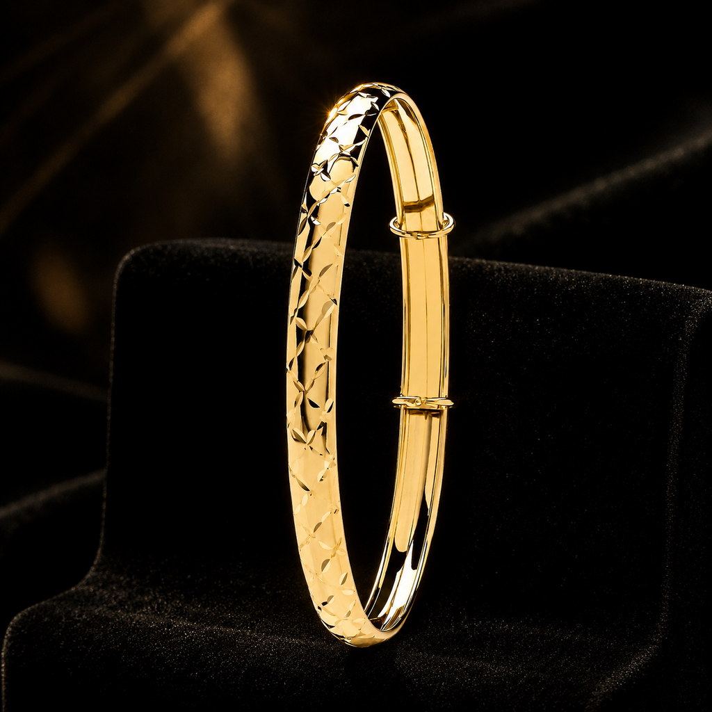 9ct Yellow Gold DC Expandable Bangle 375 Hallmarked British Made Brand New