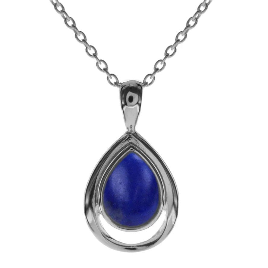 Teardrop Lapis Lazuli Necklace Solid Sterling Silver 925 Hallmarked British Made