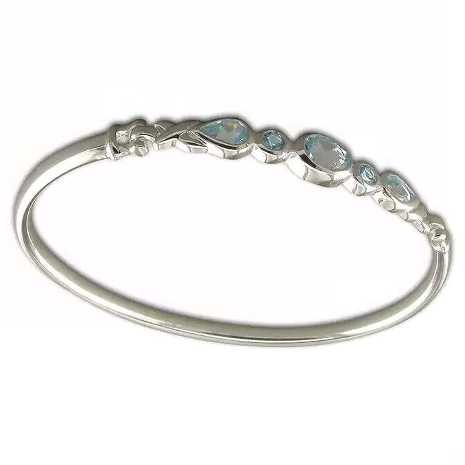 Blue Topaz Hinged Bangle Sterling Silver 925 Hallmarked British Made Brand New