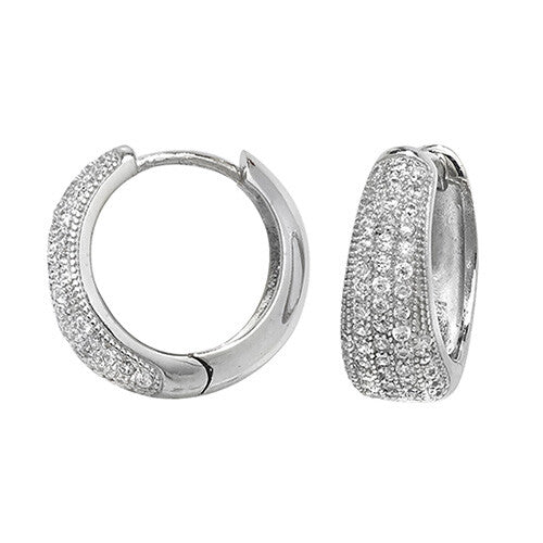 Mens Huggie Hoop Earring Cubic Zirconia Solid Sterling Silver Gents