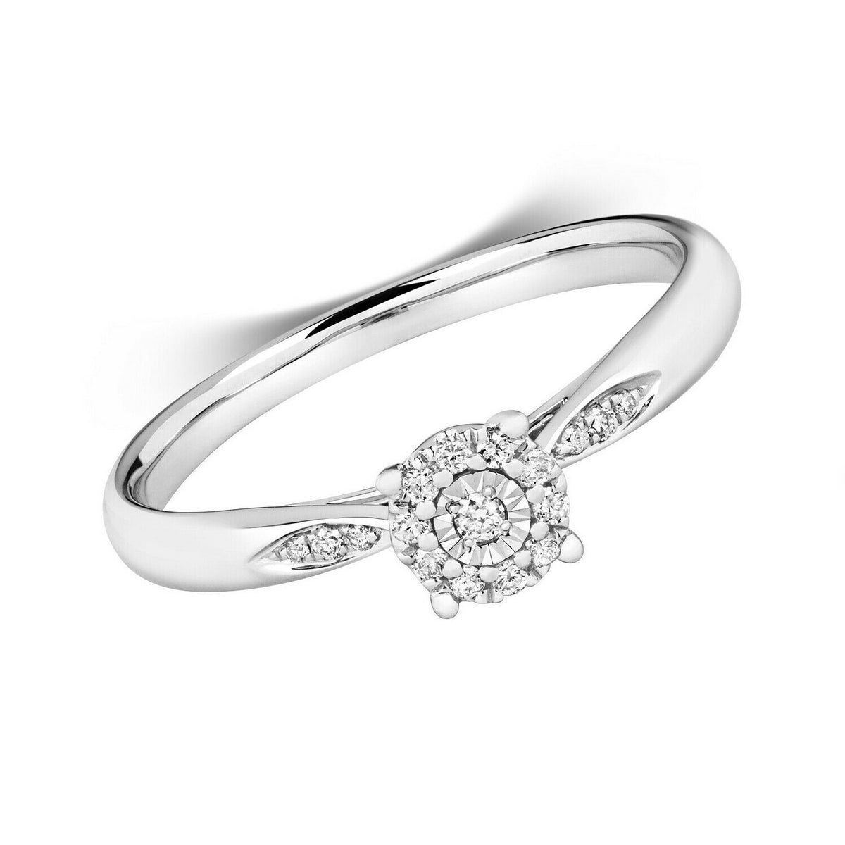 Diamond Illusion Solitaire Ring 9ct White Gold 375 Hallmark Sizes J - Q