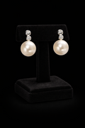 Round  Pearl And Diamond Stud Earrings British Made 9ct White Gold 375 Hallmark