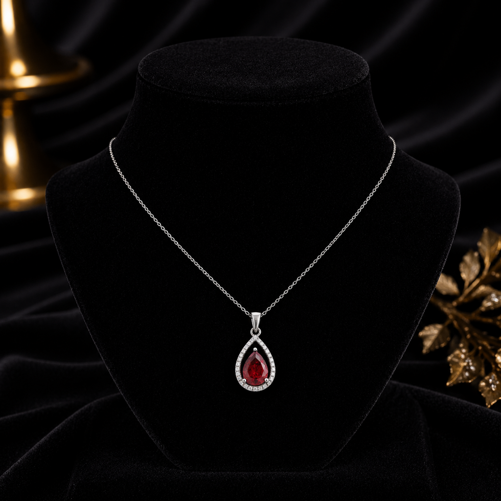 Teardrop Silver Garnet Pendant 925 Hallmarked British Made All Chain Lengths