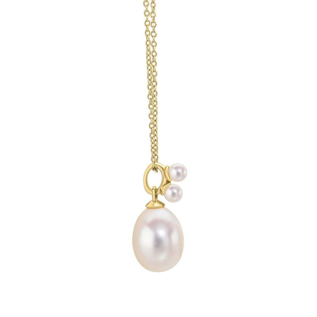 3 Stone Freshwater Pearl Necklace 9ct Yellow Gold 375 Hallmarked British Made