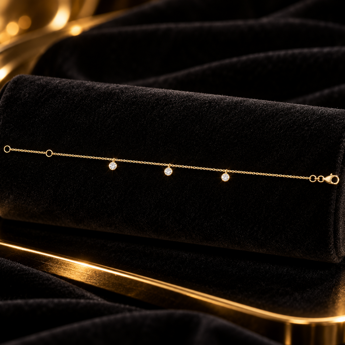 Ladies Bezel Station Bracelet 9ct Yellow Gold 375 Hallmarked British Made