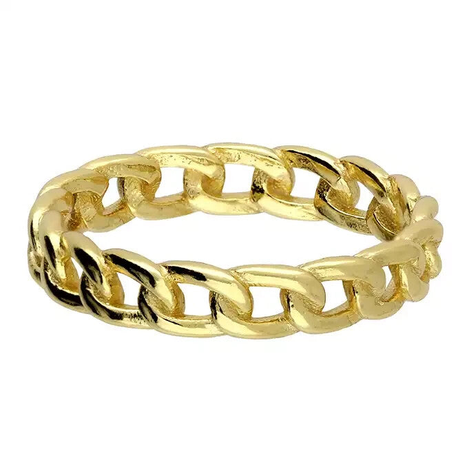 Cuban Link Chain Ring 14ct Yellow Gold Plated Hallmarked Size K - R