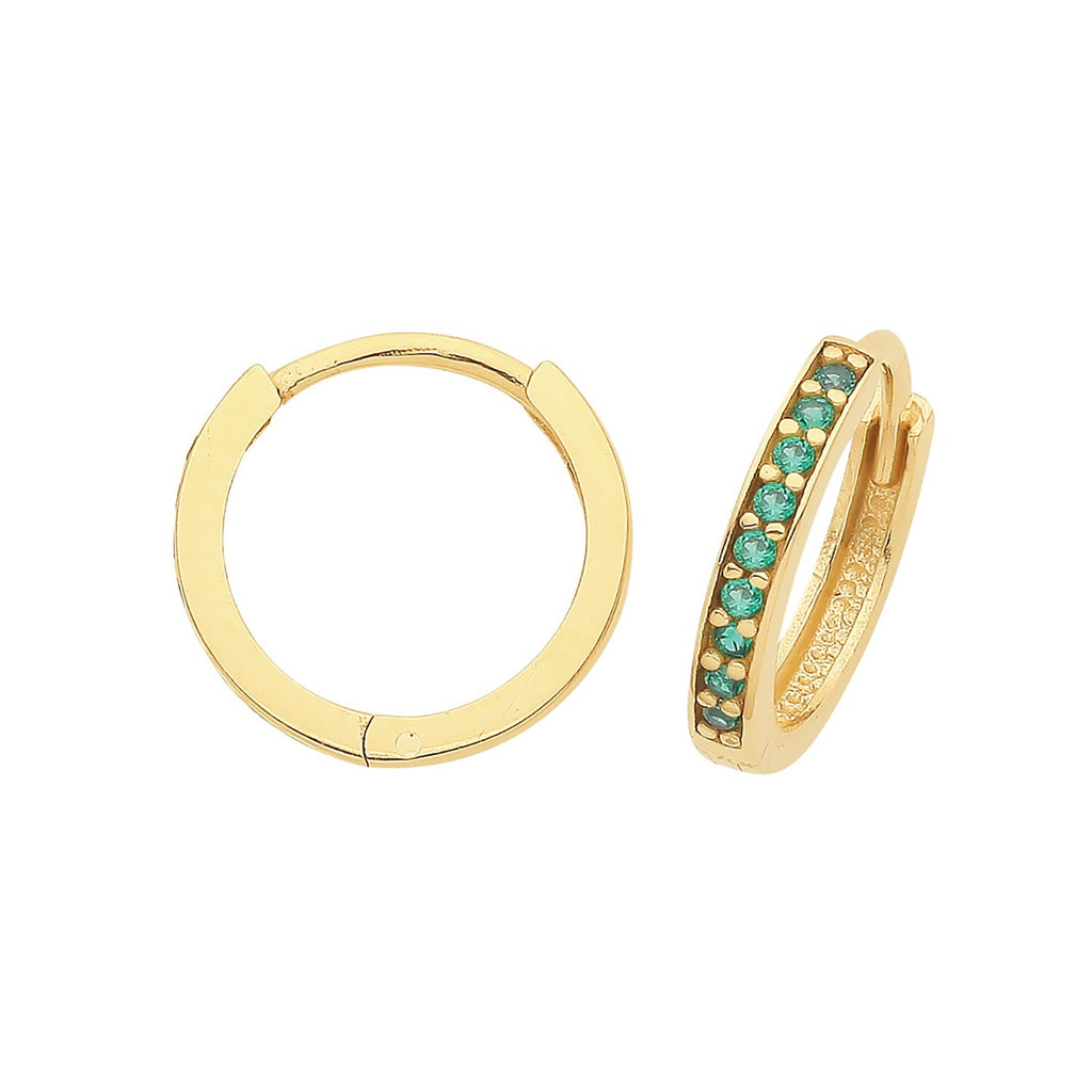 9ct Yellow Gold Emerald Hoop Earrings British Made 375 Hallmark Brand New Boxed