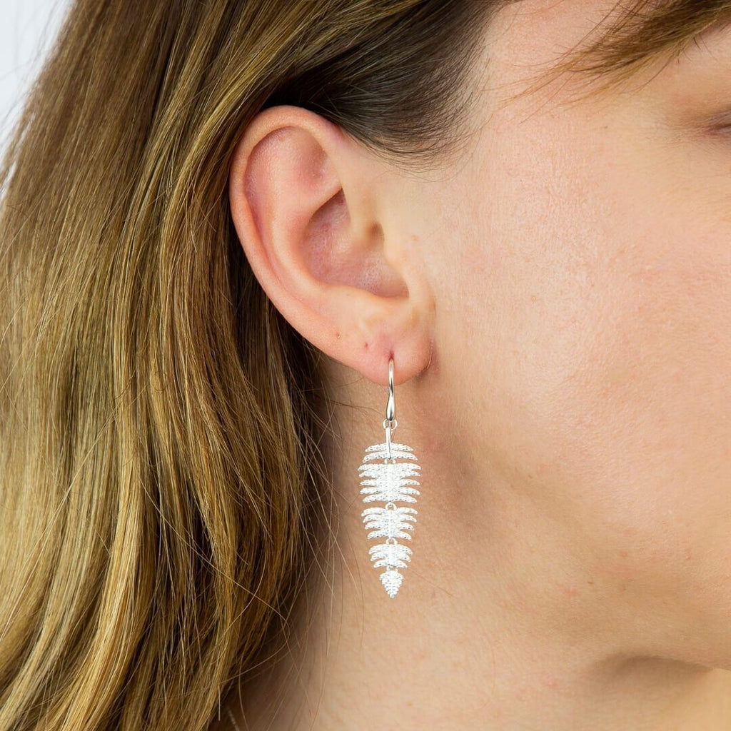 Palm Leaf Drop Earrings Sterling Silver 925 Hallmarked Brand New Boxed