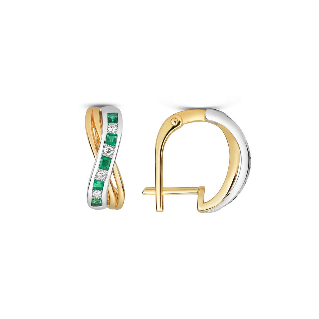 Natural Emerald Diamond Drop Hoop Earrings 9ct Multi Tone Gold 375 Hallmarked