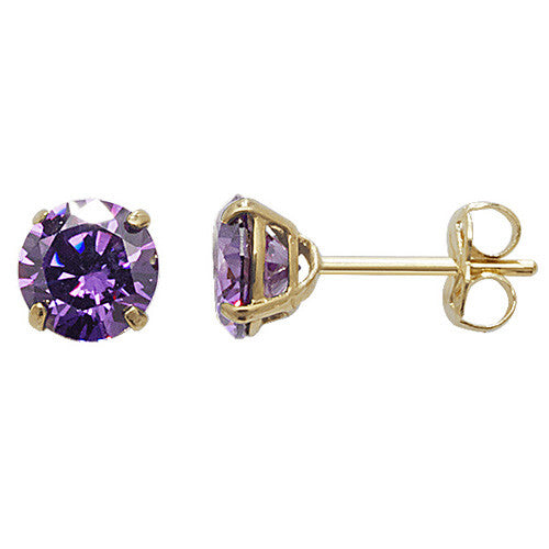 Yellow Gold Amethyst Earrings Solitaire Natural Stone 375 9 Carat New Boxed