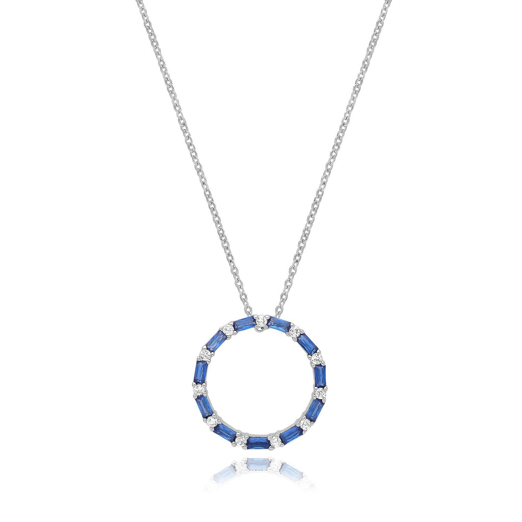 Sapphire Baguette Circle Necklace Sterling Silver 925 Hallmarked British Made
