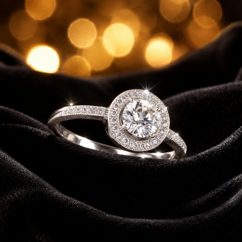 Micro Set Halo Ring Sterling Silver 925 Hallmarked British Made Size K - R