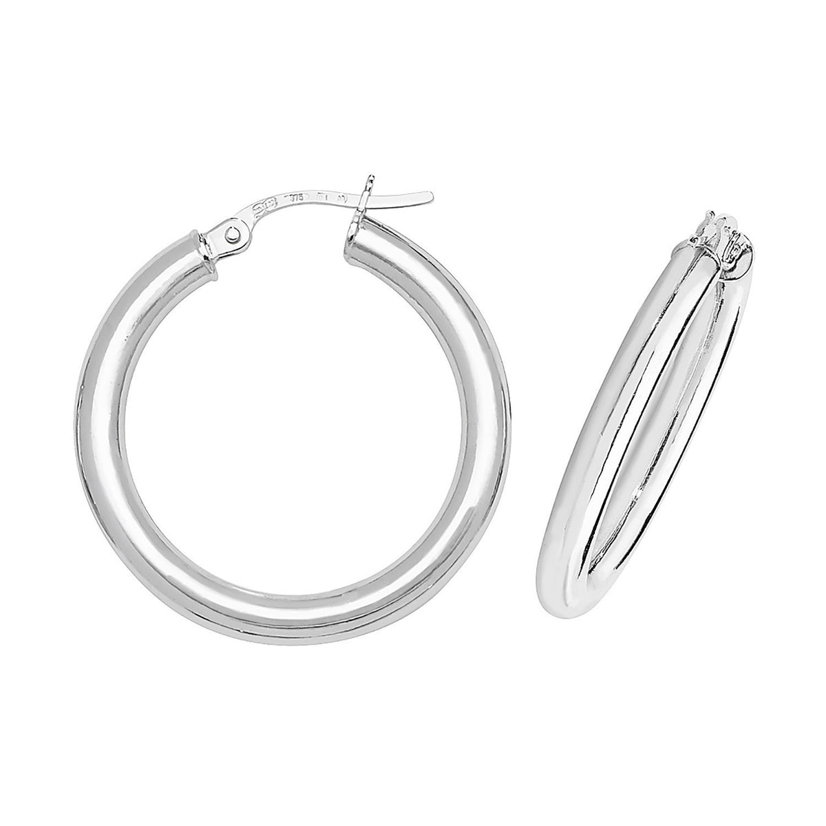 9ct White Gold Hinged Hoop Earrings 375 Hallmarked 8mm - 35mm Diameter