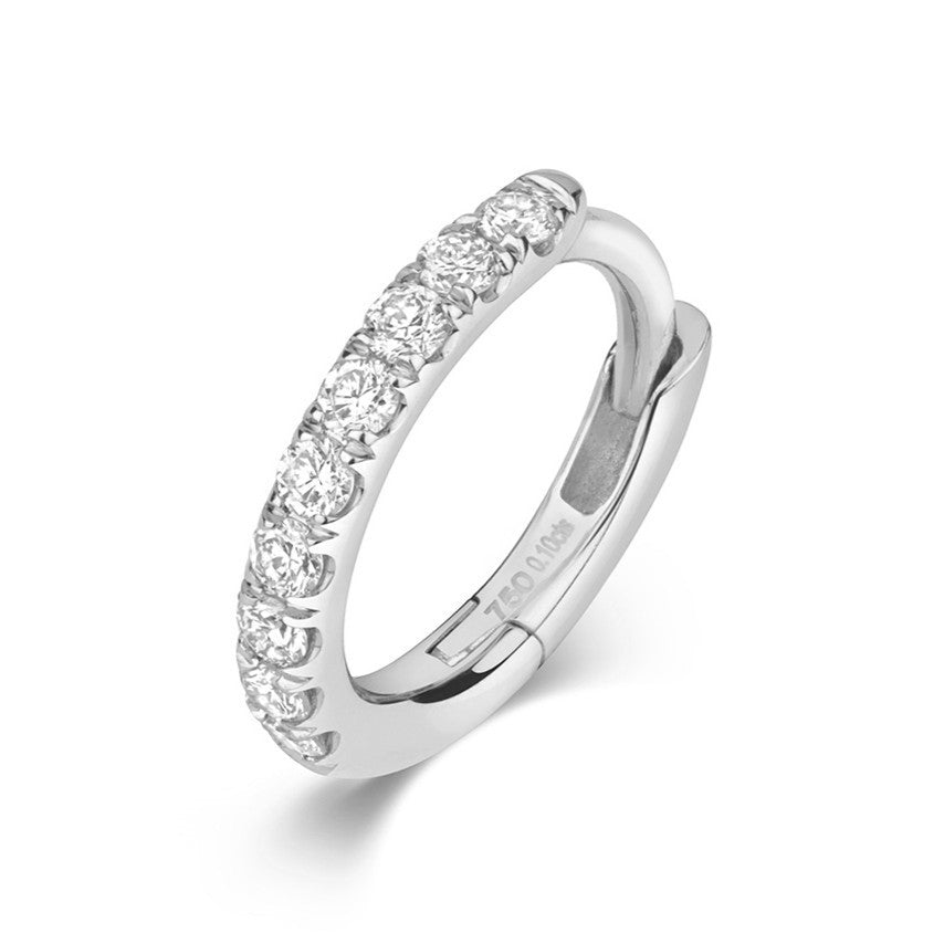 7.8mm 9 Natural Diamond Hoop Earring 18ct White Gold Hallmarked British Made