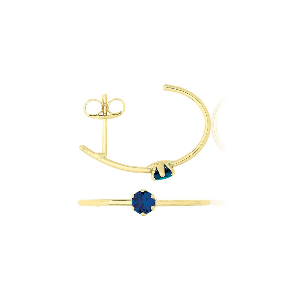 Natural Sapphire Half Hoop Earrings 9ct Yellow Gold 375 Hallmarked Brand New