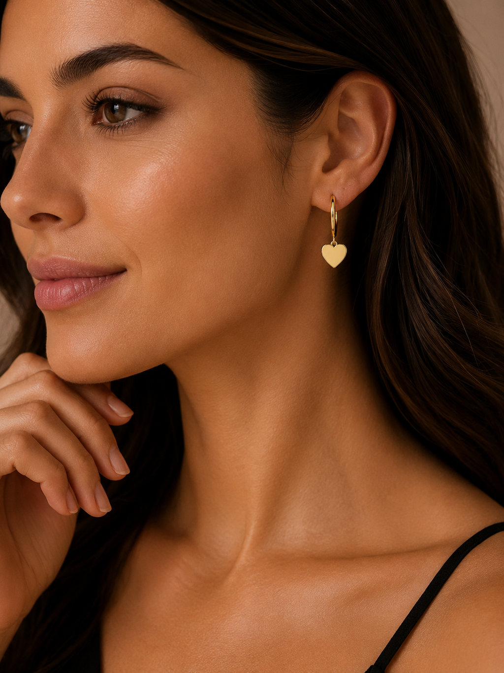 8mm Heart Drop Hoops Earrings 9ct Yellow Gold 375 Hallmarked Brand New