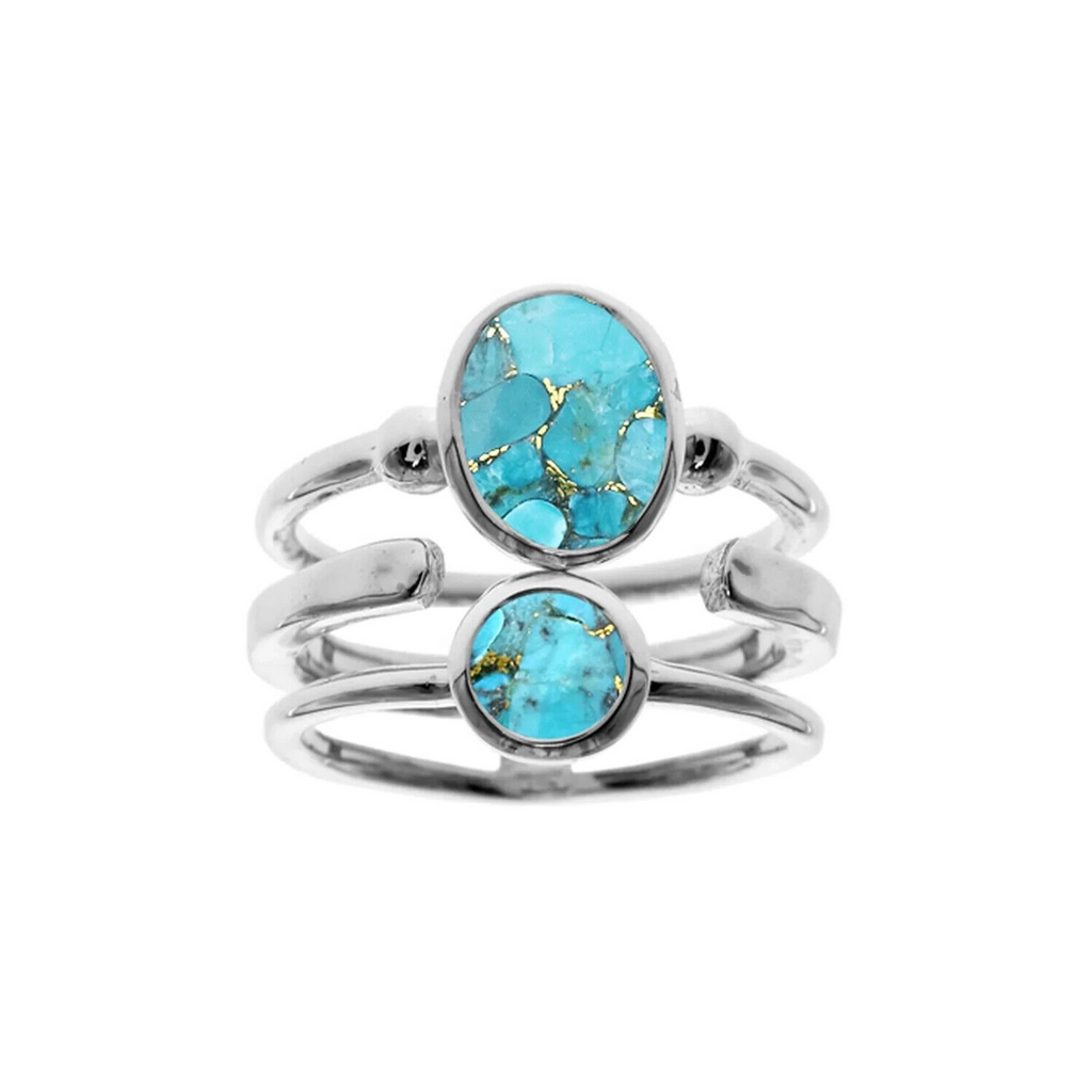 Triple Band Turquoise Ring Sterling Silver 925 Hallmark British Made Size K - T