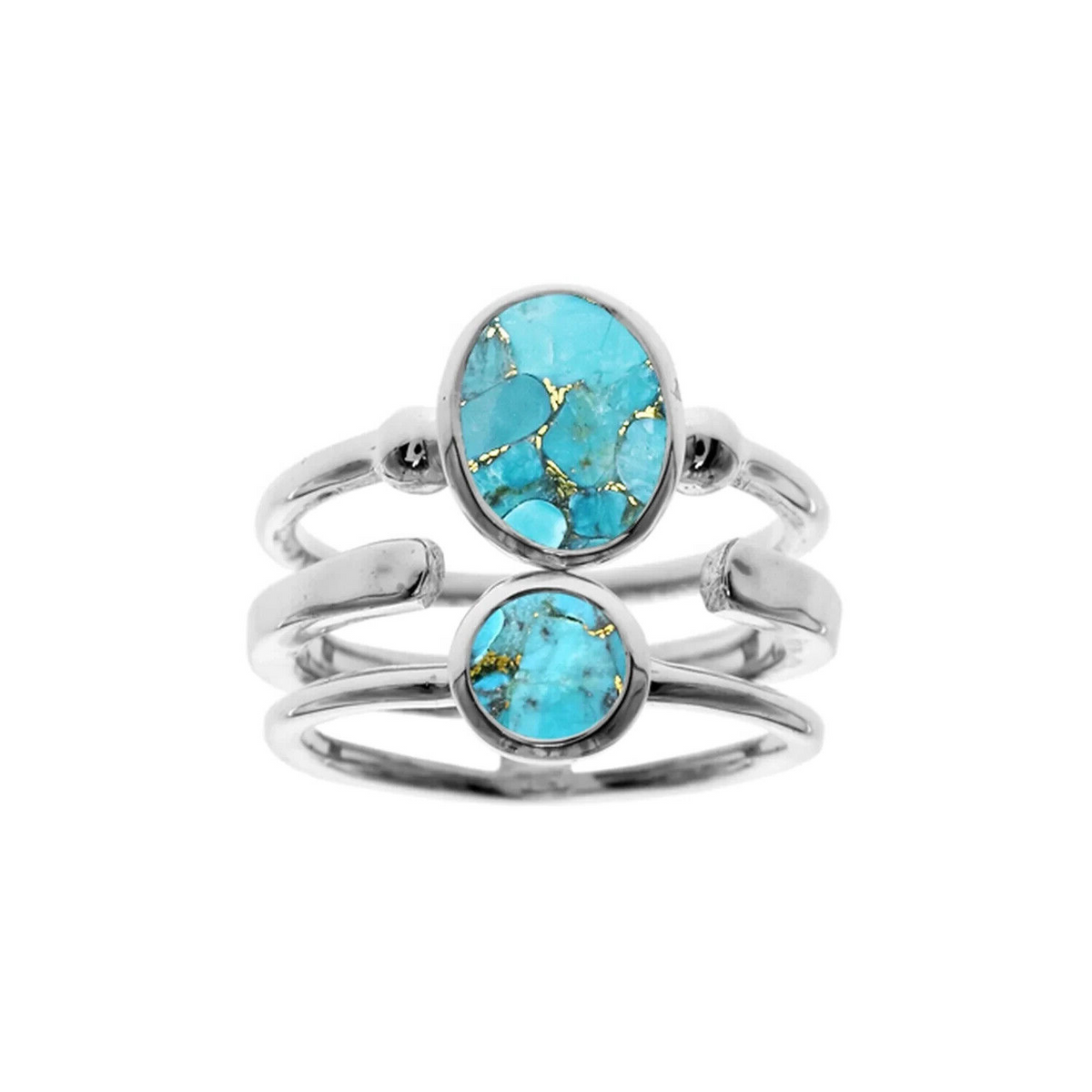 Triple Band Turquoise Ring Sterling Silver 925 Hallmark British Made Size K - T