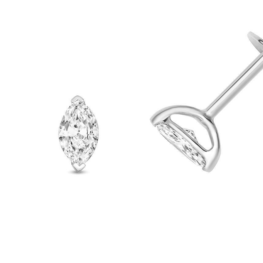 Natural Diamond Marquise Stud Earrings 18ct White Gold Hallmarked British Made