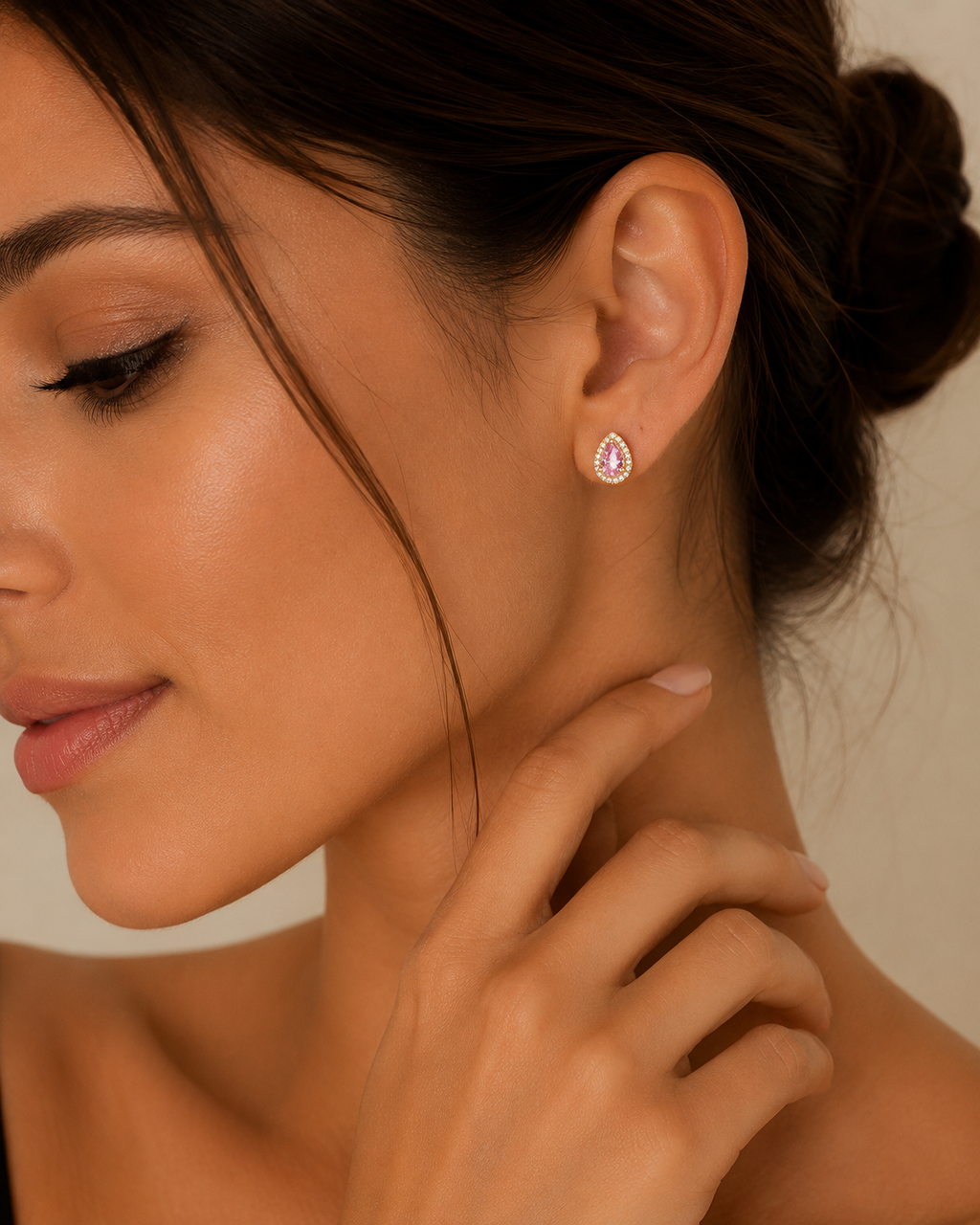 Pink Pear Gemstone Earrings 9ct Yellow Gold Plated Hallmarked British Made