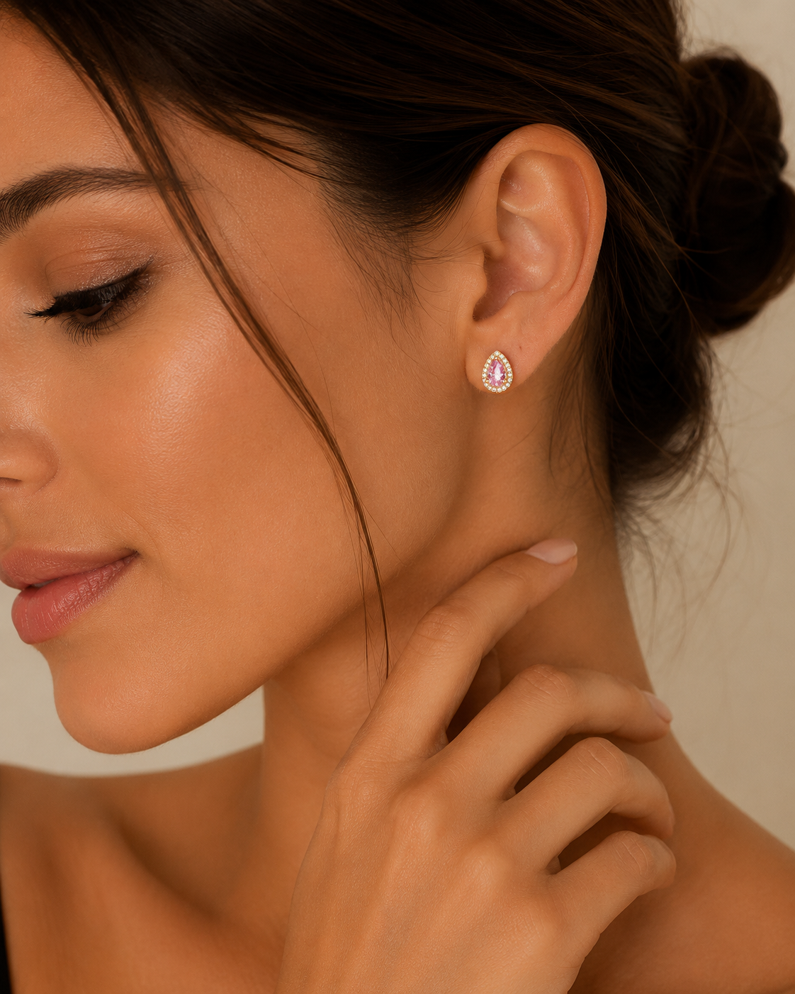 Pink Pear Gemstone Earrings 9ct Yellow Gold Plated Hallmarked British Made