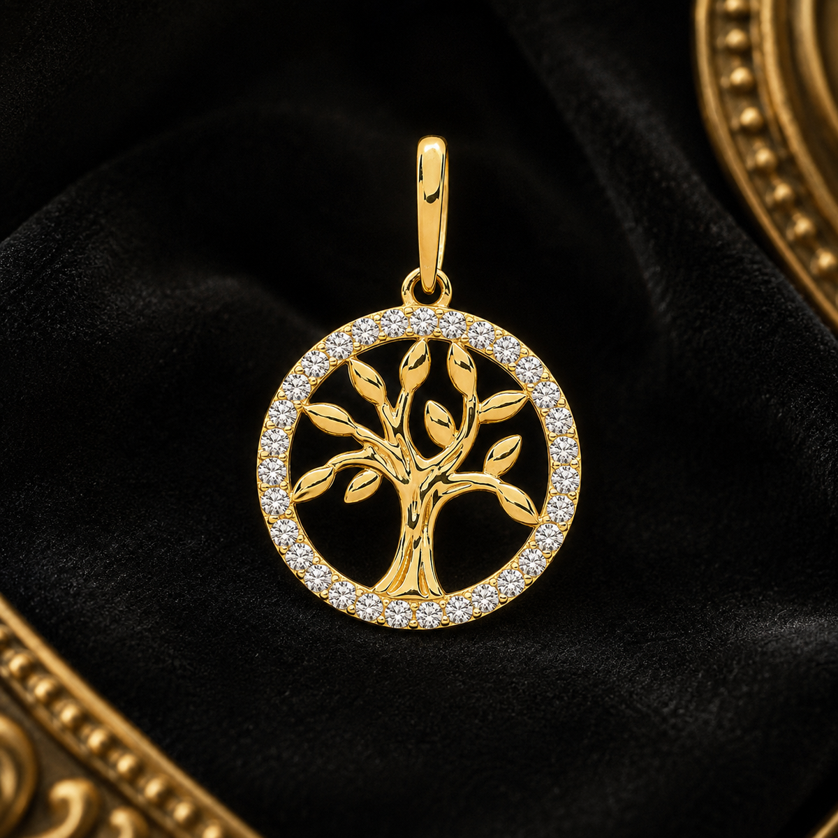 Stone Set Tree Of Life Pendant 9ct Yellow Gold 375 Hallmarked All Chain Lengths