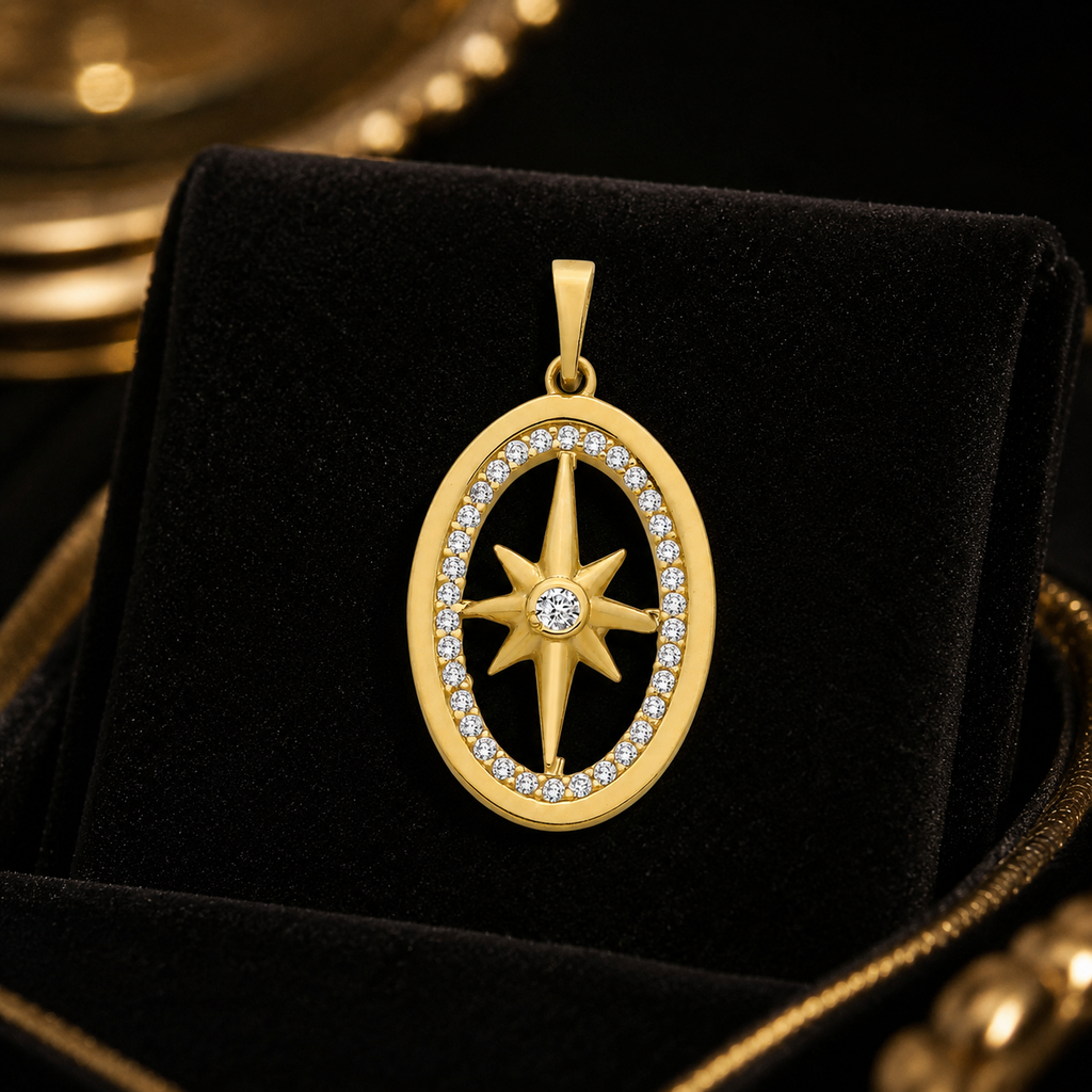 Oval Star 9ct Yellow Gold Pendant 375 Hallmarked British Made All Chain Lengths