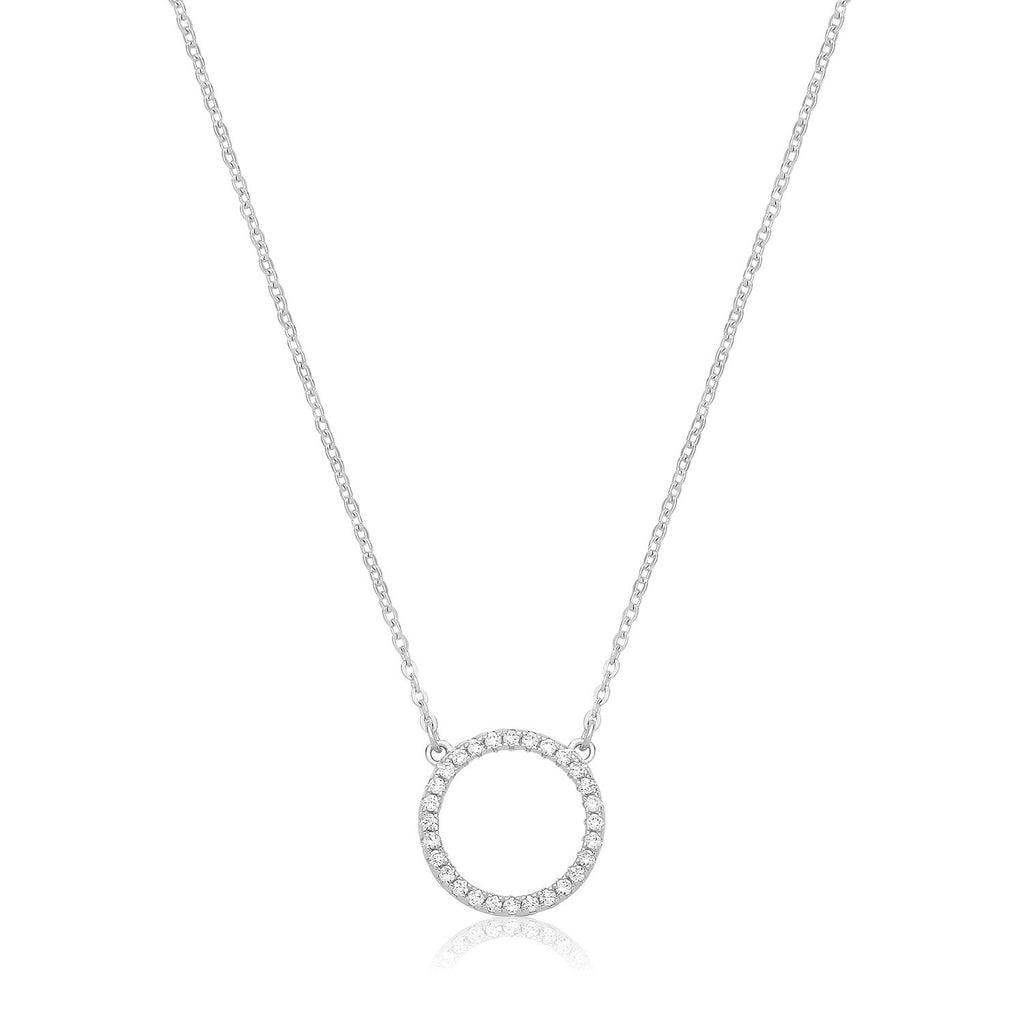 Ladies Pave Eternity Circle Necklace Sterling Silver 925 Hallmarked British Made