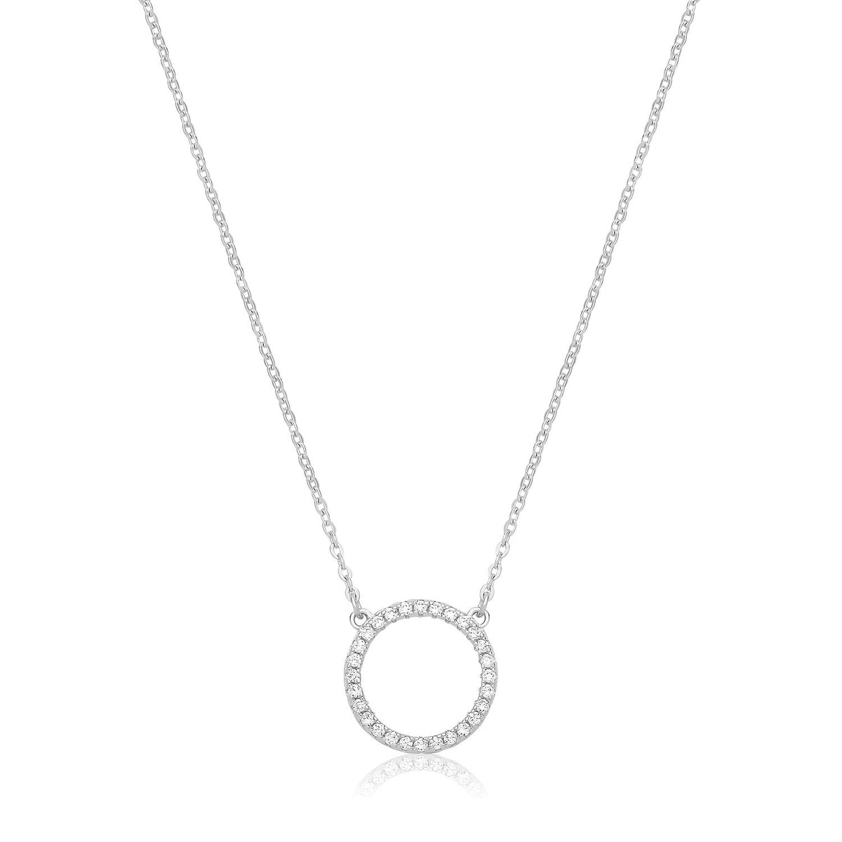 Ladies Pave Eternity Circle Necklace Sterling Silver 925 Hallmarked British Made