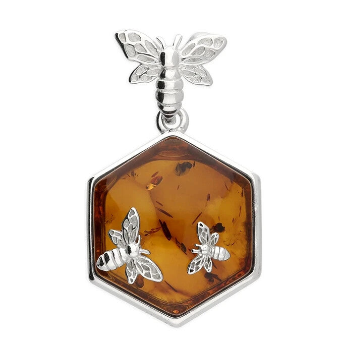 Flying Bee Amber Pendant Sterling Silver 925 Hallmarked All Chain Lengths