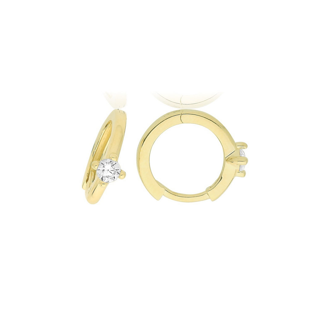9ct Yellow Gold 1 Stone Hoop Earrings British Made 375 Hallmark Brand New Boxed
